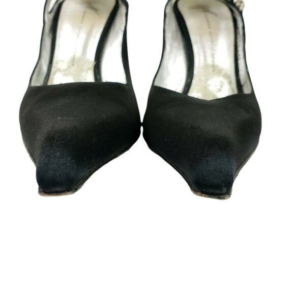 Giuseppe Zanotti Black Satin Dress Heels Lace Up Heel Rhinestone Ball Accent 37 - Picture 3 of 12